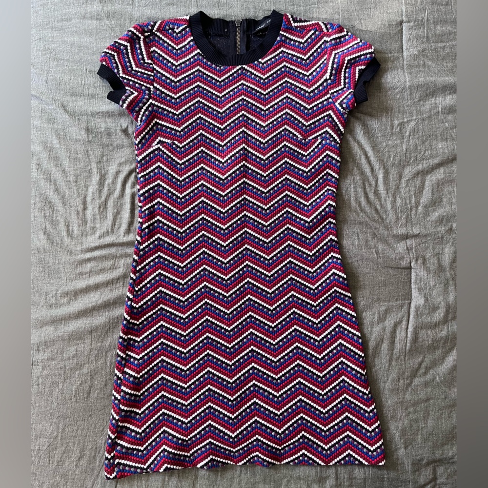 Zara Dress Short Sleeve Colorful ZigZag Patterned Dress